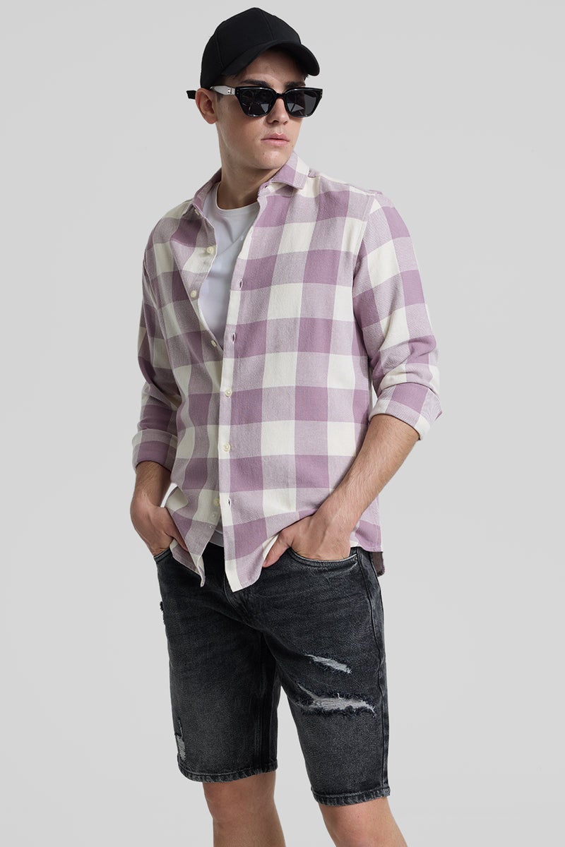 SNITCH Lavender Slim Fit Checks Shirt - Image 4